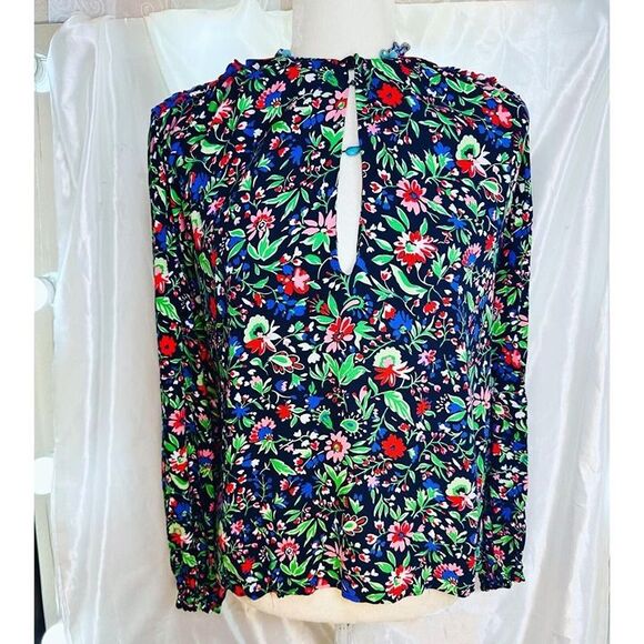 ZARA SZ M Patchwork Floral Flowy :Light Long Sleeve Blouse TOP Boho Coquette - Picture 11 of 13